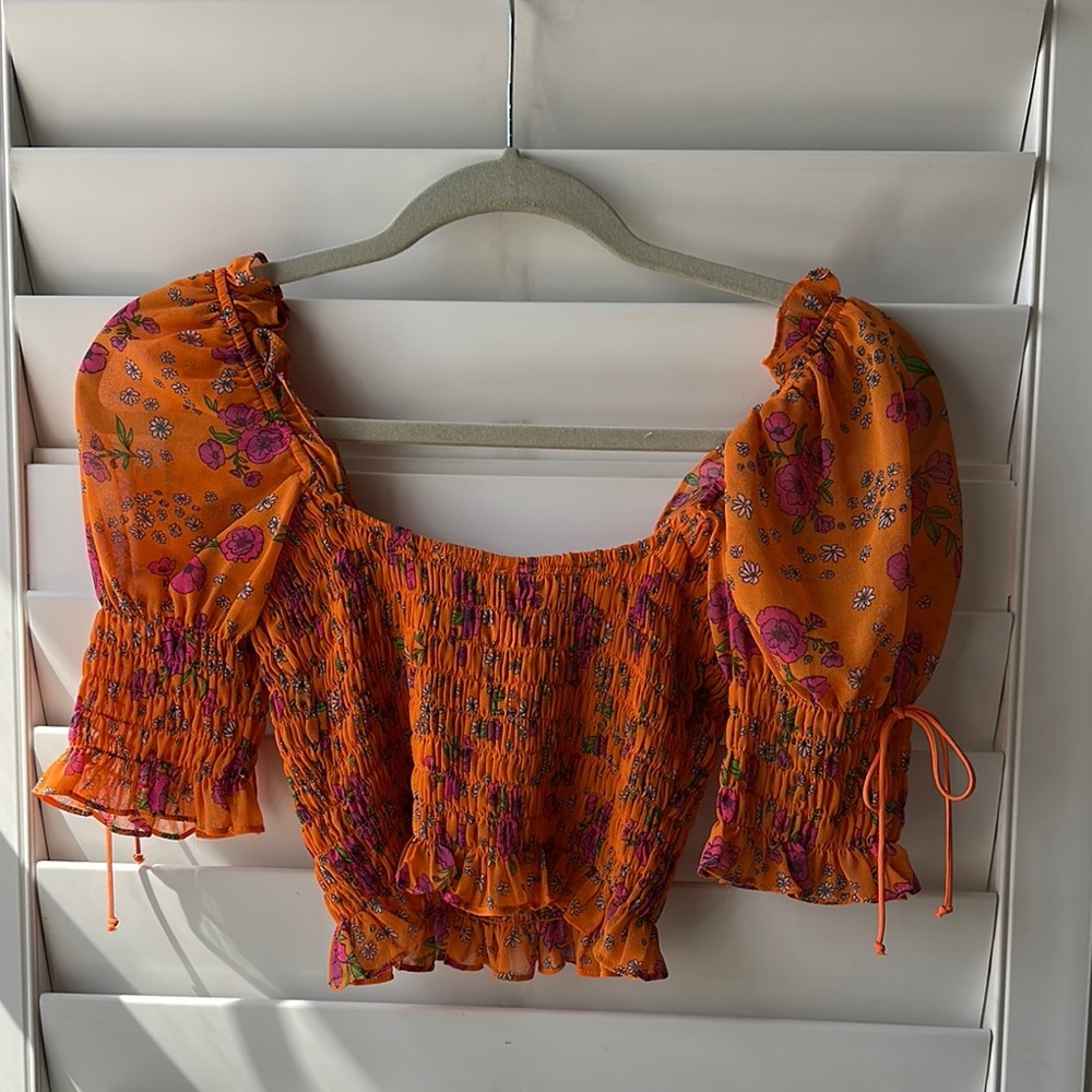 For Love and Lemons Peony Smocked Crop Top - Picture 3 of 5